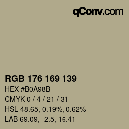 Color code: RGB 176 169 139 | qconv.com