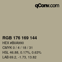 カラーコード: RGB 176 169 144 | qconv.com