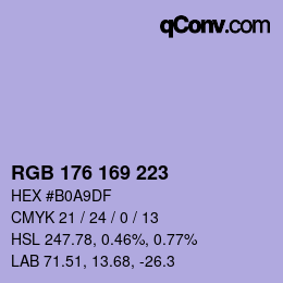 Color code: RGB 176 169 223 | qconv.com