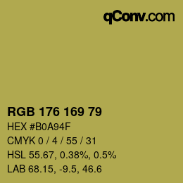 Color code: RGB 176 169 79 | qconv.com