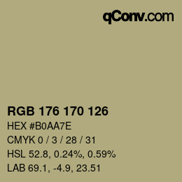 Color code: RGB 176 170 126 | qconv.com