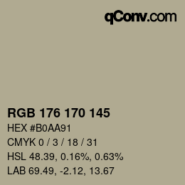 Color code: RGB 176 170 145 | qconv.com