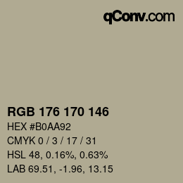 颜色代码: RGB 176 170 146 | qconv.com