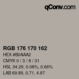 颜色代码: RGB 176 170 162 | qconv.com