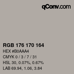 颜色代码: RGB 176 170 164 | qconv.com
