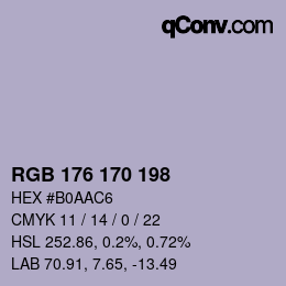 Color code: RGB 176 170 198 | qconv.com