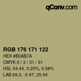 Color code: RGB 176 171 122 | qconv.com