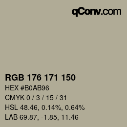 颜色代码: RGB 176 171 150 | qconv.com