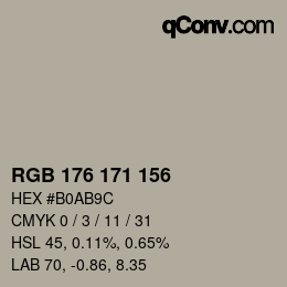 Color code: RGB 176 171 156 | qconv.com