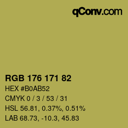 Color code: RGB 176 171 82 | qconv.com