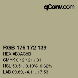 Color code: RGB 176 172 139 | qconv.com