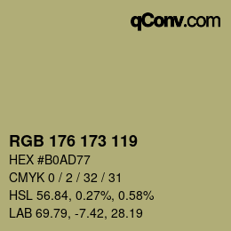Color code: RGB 176 173 119 | qconv.com