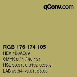 Color code: RGB 176 174 105 | qconv.com