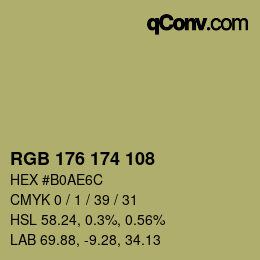 Color code: RGB 176 174 108 | qconv.com