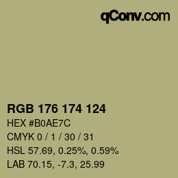 Color code: RGB 176 174 124 | qconv.com