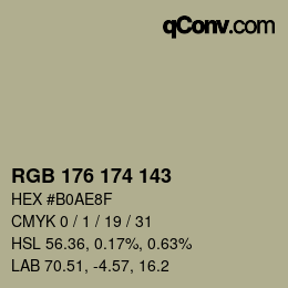 Color code: RGB 176 174 143 | qconv.com