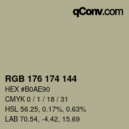 Color code: RGB 176 174 144 | qconv.com