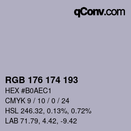 Color code: RGB 176 174 193 | qconv.com