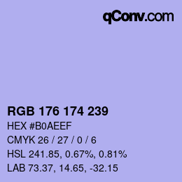 Color code: RGB 176 174 239 | qconv.com