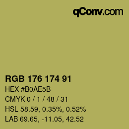 Color code: RGB 176 174 91 | qconv.com