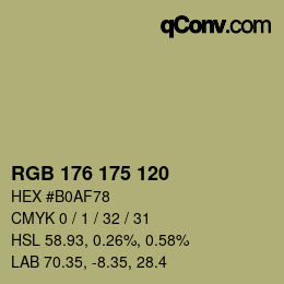 Color code: RGB 176 175 120 | qconv.com