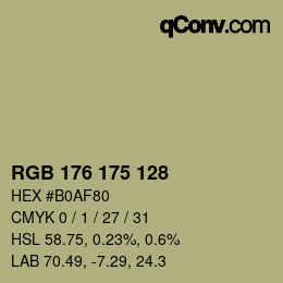 Color code: RGB 176 175 128 | qconv.com