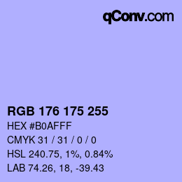 Color code: RGB 176 175 255 | qconv.com