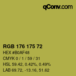 Color code: RGB 176 175 72 | qconv.com