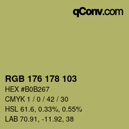 Color code: RGB 176 178 103 | qconv.com