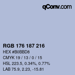 Color code: RGB 176 187 216 | qconv.com