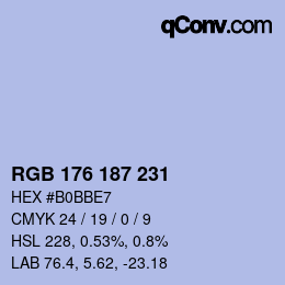 Color code: RGB 176 187 231 | qconv.com