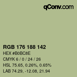 Color code: RGB 176 188 142 | qconv.com