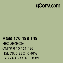 Color code: RGB 176 188 148 | qconv.com