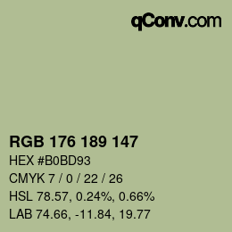 Color code: RGB 176 189 147 | qconv.com