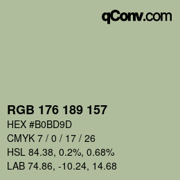 Color code: RGB 176 189 157 | qconv.com