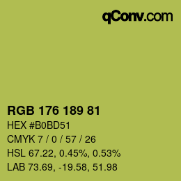 Color code: RGB 176 189 81 | qconv.com