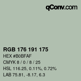 Color code: RGB 176 191 175 | qconv.com