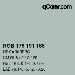 颜色代码: RGB 176 191 188 | qconv.com