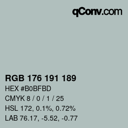 颜色代码: RGB 176 191 189 | qconv.com