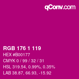 カラーコード: RGB 176 1 119 | qconv.com