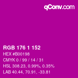 Color code: RGB 176 1 152 | qconv.com