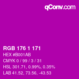 Color code: RGB 176 1 171 | qconv.com