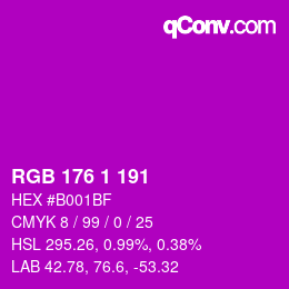 Color code: RGB 176 1 191 | qconv.com