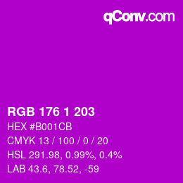 Color code: RGB 176 1 203 | qconv.com