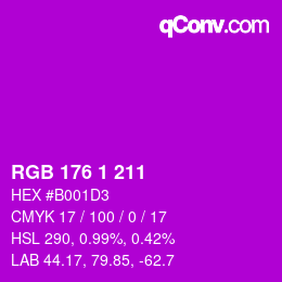 Color code: RGB 176 1 211 | qconv.com