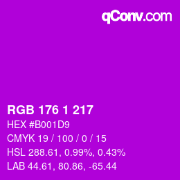 Color code: RGB 176 1 217 | qconv.com