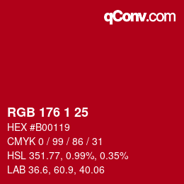Color code: RGB 176 1 25 | qconv.com
