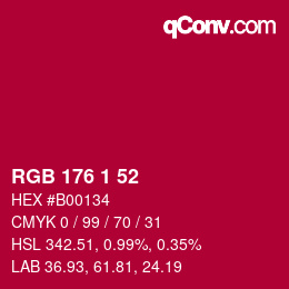Color code: RGB 176 1 52 | qconv.com