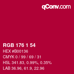 カラーコード: RGB 176 1 54 | qconv.com