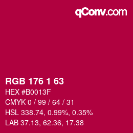 Color code: RGB 176 1 63 | qconv.com